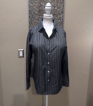 Ann Taylor Women's Charcoal Pinstripe Button-Down Shirt
